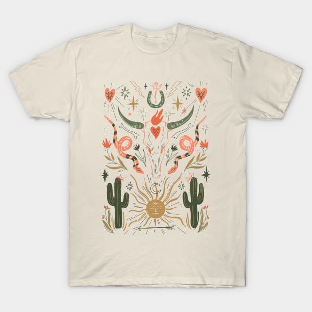 Desert Boho Elements Cactus Sun Snakes Bohemian Design T-Shirt by SLAG_Creative